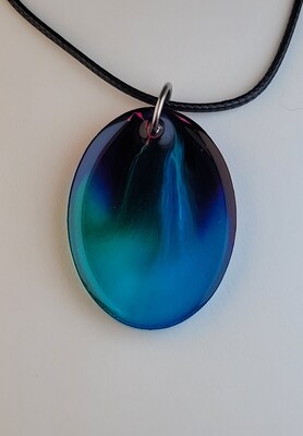Handmade Pink, Green, Teal, and Blue Oval Pendant Necklace or Keychain - image1